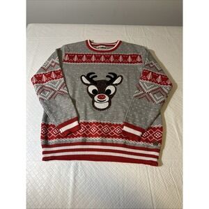 Tipsy Elves Official Rudolph Ugly Christmas Sweater Light‎ Up Gray Works